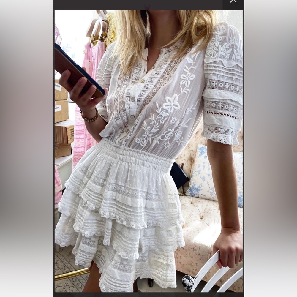 LoveShackFancy Quincy mini dress in white, size XS. Brand new with tags!